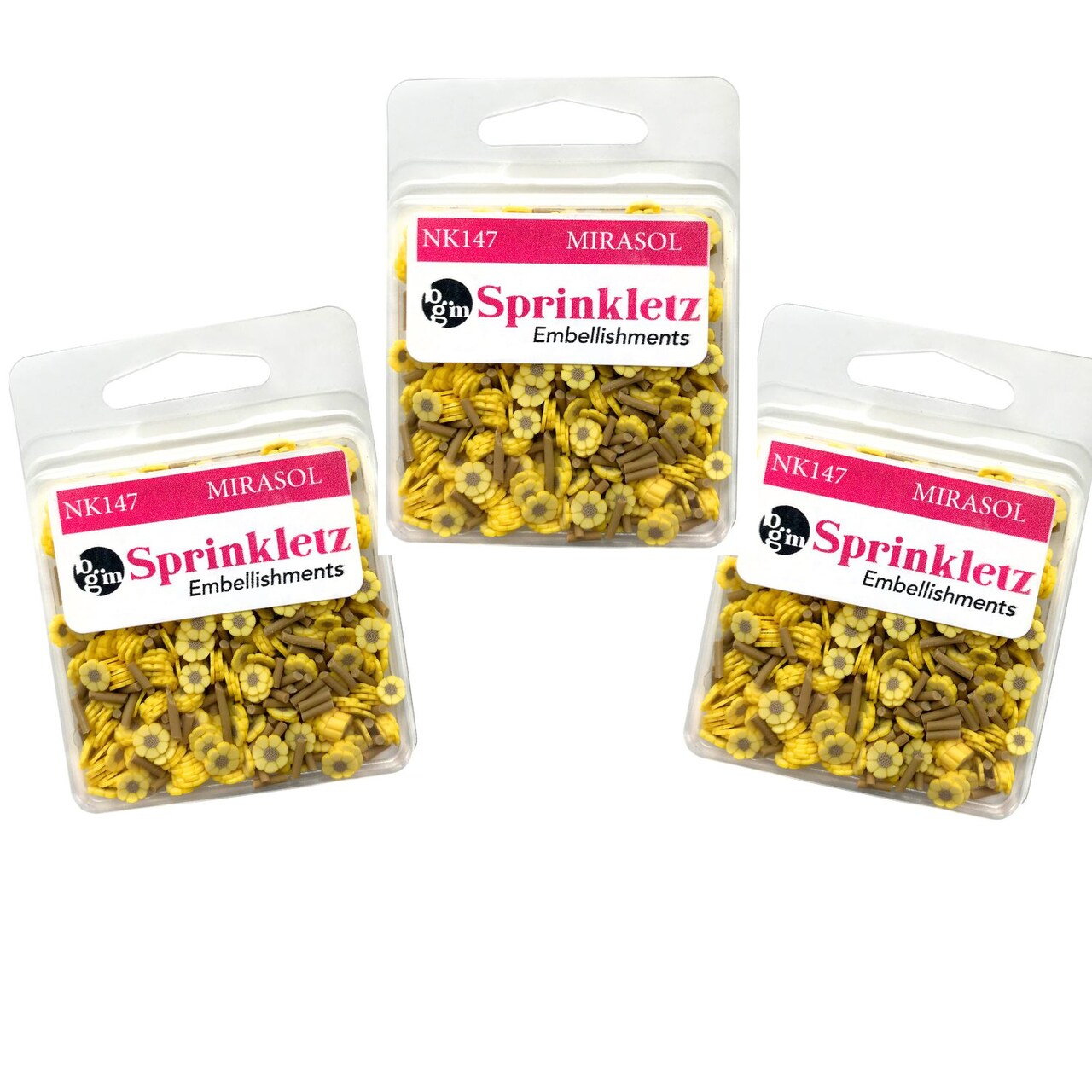 Buttons Galore Sprinkletz Embellishments for Crafts, Tiny Polymer Clay Shapes & Unique Designs - Mirasol - 3 Pack